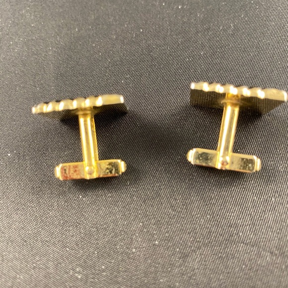 Vintage green black gold cuff links - Picture 2 of 4